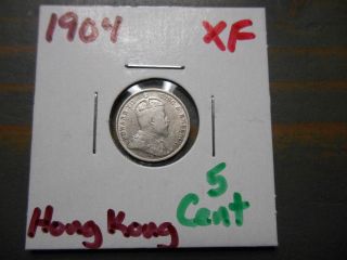 1904 5 Cents Hong Kong -.  800 Silver -.  0349 Asw photo