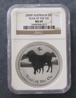 2009 Ngc Ms69 Australia 1 Oz Year Of Ox Silver Coin $1 - photo
