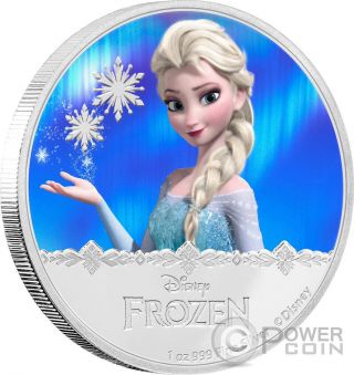 Elsa Disney Frozen Magic Of The Northern Lights 1 Oz Silver Coin 2$ Niue 2016 photo