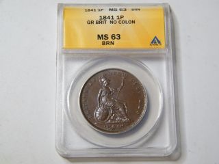 1841 Great Britain Penny Ms63 No Colon photo