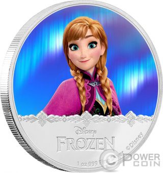 Anna Disney Frozen Magic Of The Northern Lights 1 Oz Silver Coin 2$ Niue 2016 photo