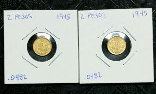 1945 Mexico Gold Dos Pesos Mexican Gold 2 Peso Coin photo