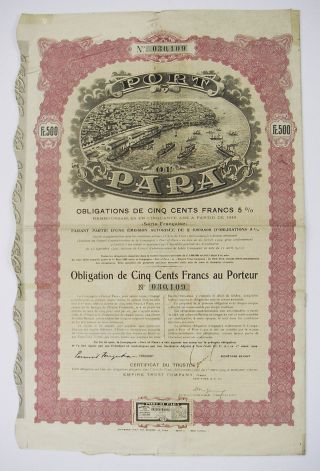 Brazil - Port Of Para Obligation De 500f 5 1909 photo