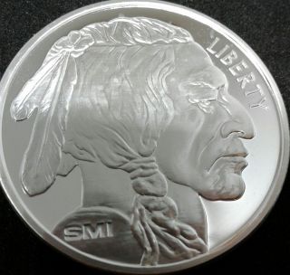 1 Ounce Silver Buffalo Indian Head Bu.  999 Silver Bullion Round Mintmark Si photo
