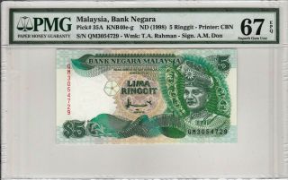 Malaysia 5 Ringgit (1998) P35a Qm3054729 Banknote Pmg 67 Epq photo
