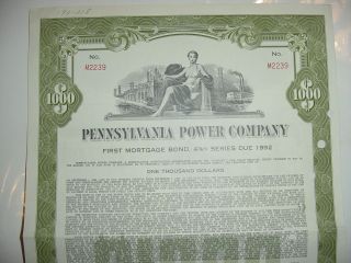 1962 Pennsylvania Power Company Bond Stock Certificate First Energy photo