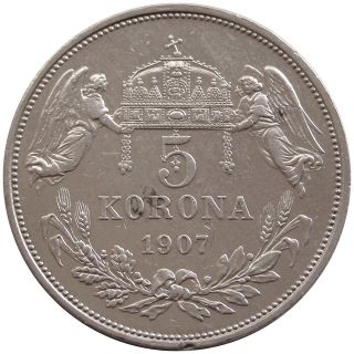 V293 Hungary 5 Korona 1907 Km 488 Silver Coin Ungarn Xf photo