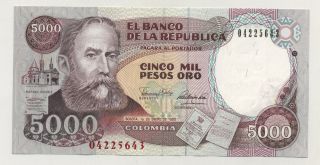 Colombia 5000 Pesos 1 - 1 - 1990 Pick 436 Unc Uncirculated Banknote photo