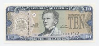 Liberia 10 Dollars 2009 Pick 27 Unc Uncirculated Banknote photo