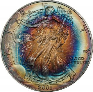 2001 American Silver Eagle,  Colorful Target Toning photo