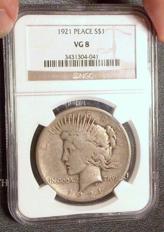 1921 Ngc Vg08 Peace Silver Dollar Key Date High Relief Very Good Type Coin Vg8 photo