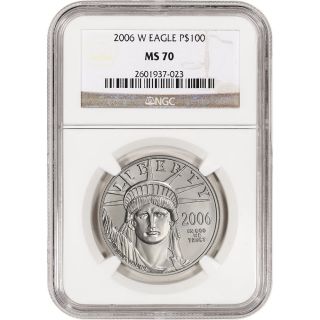 2006 - W American Platinum Eagle (1 Oz) $100 - Burnished - Ngc Ms70 photo