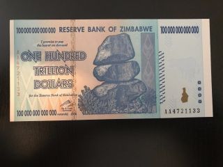 100 - Trillion Zimbabwe Dollars Unc Banknote 2008 Aa photo