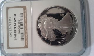 1990 - S Proof Silver American Eagle Pf - 69 Ultra Cameo Ngc photo