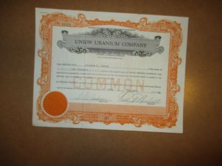 Old Union Uranium Company. ,  Stock Certificate 1000 Shares 1956 photo