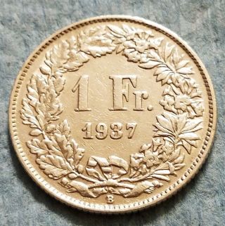 1937 Switzerland 1 Franc Silver Coin photo