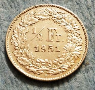 1951 Switzerland 1/2 Franc Silver Coin photo