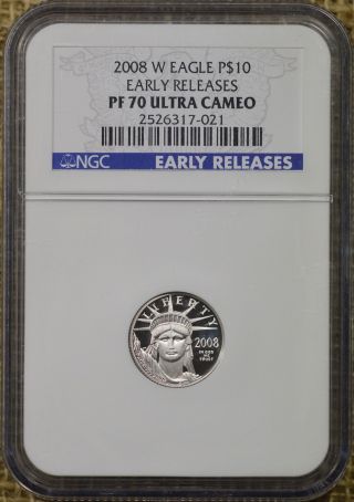 2008 - W P$10 Platinum Eagle Ngc Pr70 Ultra Cameo Early Releases 1/10 photo