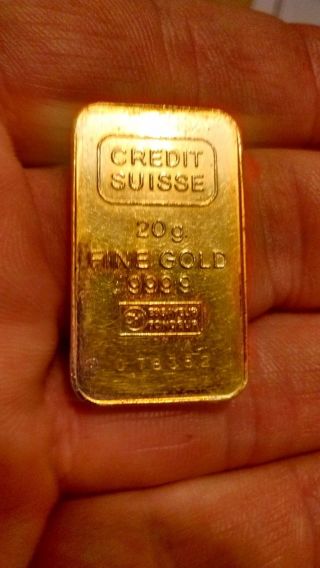 Credit Suisse 20g 999.  9 Fine Gold Ingot photo