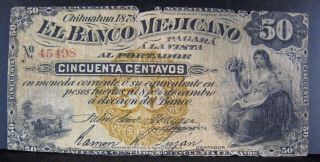 1878 Mexico,  Banco Mejicano,  50 Centavos,  Semi Rare U.  S photo