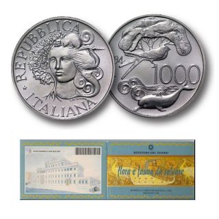 1994 - Italian Flora And Fauna - Silver Big Size 1000 Lire Unc Coin Folder Wwf photo