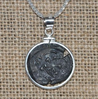 Authentic 1626 Pirate Copper Cob Maravedis Coin 925 Sterling Silver Necklace photo