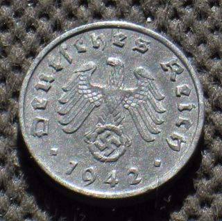 Rare Coin Nazi Germany 1 Reichspfennig 1942 A Berlin Swastika World War Ii photo