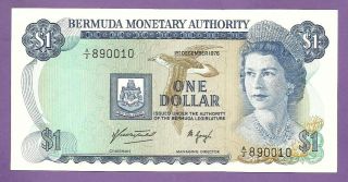 [an] Qeii Bermuda $1 1976 Prefix A/2 P28a Unc photo