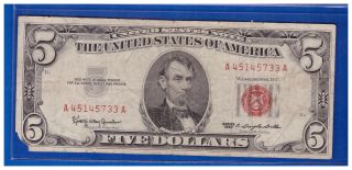 1963 $5 Dollar Bill Old Us Note Legal Tender Paper Money Currency Red Seal N463 photo