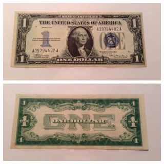 Vintage 1934 $1 Silver Certificate One Dollar Bill Washington Blue Funnyback Vnc photo