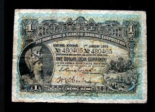 1904 Hong Kong Shanghai China Rare Banknote 1 Dollar // photo