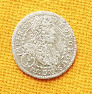 Medieval Austrian Coin - Leopold Silver 3 Kreuzer,  1705. photo