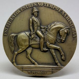 Bronze Medal Of Pedro I Of Brazil & Iv Of Portugal Equestrian Statue/ A.  Calmels photo