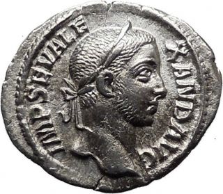 Severus Alexander 222ad Ancient Silver Roman Coin Virtus Valour W Spear I32078 photo