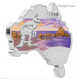 2013 Australian Map Kangaroo 999 Silver 1oz Map Shaped Coin photo