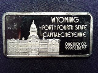 Wyoming 44th State 1 Oz.  999 Fine Silver Bar 50 States Series photo