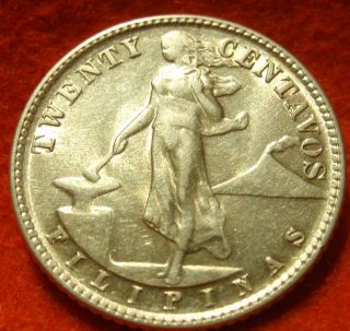 1944 D Au - Unc Philippines,  Twenty 20 Centavo,  Km 181 Usa Minted Coin photo