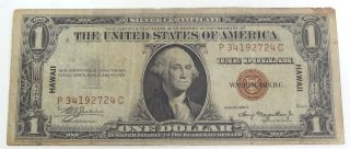 Us $1 Small Size Silver Certificate Hawaii Emergency Note Series 1935a Circ. photo