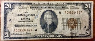 1929 A $20 U.  S.  (boston,  Ma) Federal Reserve Bank Note photo