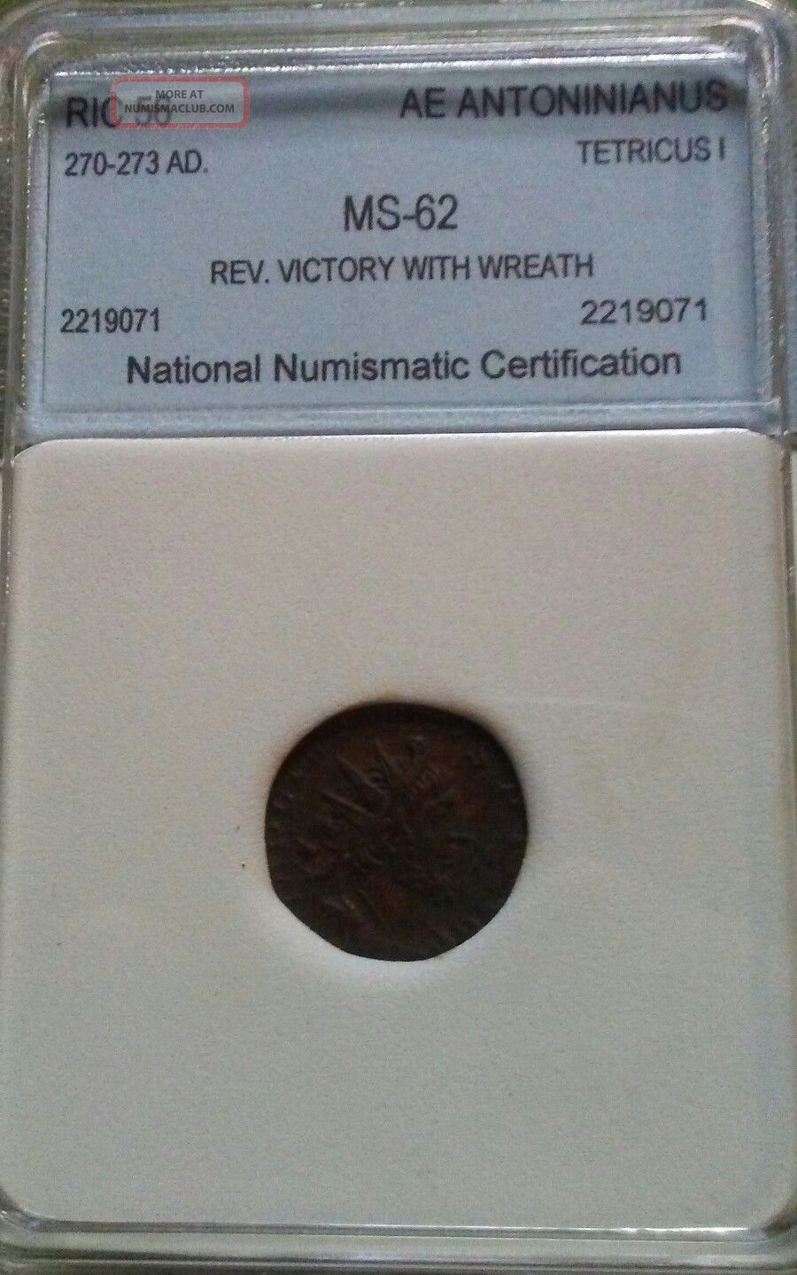 270 - 273 Ad.  Ric 56 Ae Antoninianus Tetricus I Rev - Victory W/wreath State Coins: Ancient photo