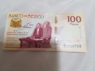 1917 2017 100 Mexican Pesos Bank Note Commemorative Bill 100 Years Anniversary photo