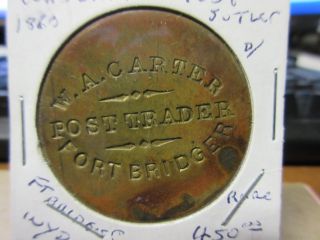 (1880 ' S))  W A Carter Post Trader Fort Bridger Wy Terr.  Gf 1.  00 Token Brass 39mm photo