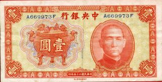 China 1 Yuan 1936 P - 211a Ef Signature 10 Central Bank Circulated Banknote photo