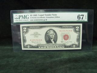$2 1963 Legal Tender Note - Pmg 67 Epq - Gem Uncirculated photo