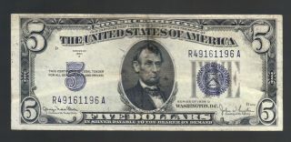 $5 1934d Large Blue Seal Usa Silver Certificate Lincoln Depression Vintage Bill6 photo