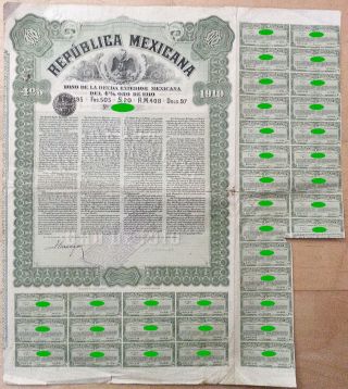 Mexico - Republica Mexicana 4 Gold Loan 20£ 1910 photo