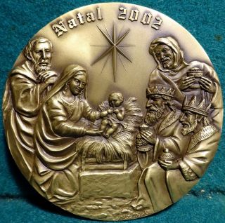 Nativity - Creche - Adoration Of The Magi 90mm X - Mas 2002 Bronze Medal In Pouch photo