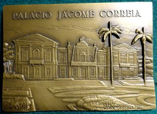 Palace Jacome Correia In Azores - S.  Miguel 98x69mm 1981 Bronze Plaque Medal photo