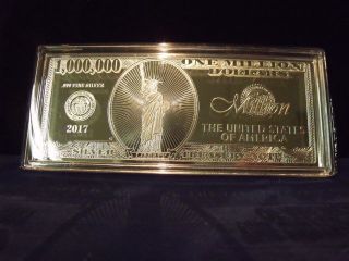 2017 4 Troy Ounce.  999 Fine Silver One Million Dollar Note $1,  000,  000 Here photo