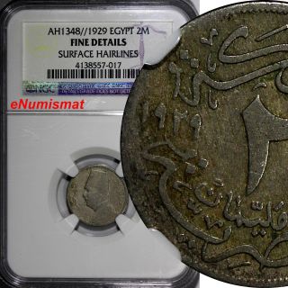 Egypt Fuad I Ah1348//1929 2 Milliemes Ngc Fine Details Km 345 photo